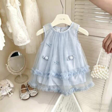 Kids Girl's Sleeveless Summer Friendly Mesh Frock