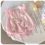 Baby Girl's Summer Friendly Fly Sleeve Princess Romper with 3d Animal Applique - Image 2