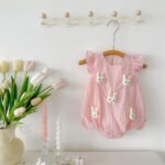 Baby Girl's Summer Friendly Fly Sleeve Princess Romper with 3d Animal Applique