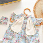 Baby Girl Sleeveless 3D Bunny Ear Floral Print Romper with Headband - Image 3