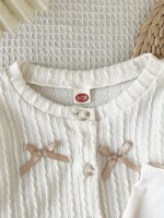 Kids Girl's 3 Pieces- Bow Cardigan, Solid Top, & Pleated A-Line Skirt Set - Image 3