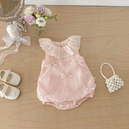 Baby Girl's Soft Breathable Ruffle Collar Romper