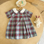 Kids Girl's Cotton Short Sleeve Peter Pan Collar Dress