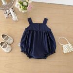 Baby Girl's Sleeveless Embroidered Flower Strap Romper - Image 2