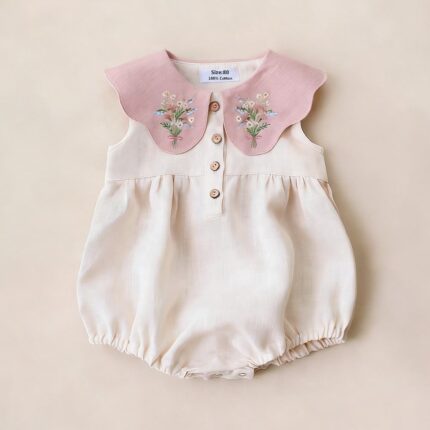 Baby Girl's Embroidered Triangle Stylish Romper for Casual Wear