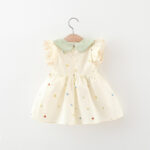 Kids Girl's Cotton Sleeveless Double Bow Printed Embroidered Dress - Image 2