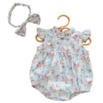 Baby Girl Sleeveless 3D Bunny Ear Floral Print Romper with Headband - Image 5