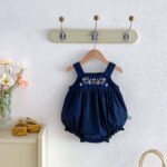 Baby Girl's Sleeveless Embroidered Flower Strap Romper - Image 4