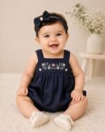 Baby Girl's Sleeveless Embroidered Flower Strap Romper - Image 2