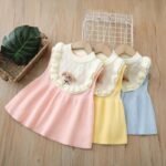 Kids Girl's Comfortable Ruffled Trim Sleeveless Knit Dress with Bear Decor