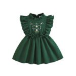 Baby Girl's Cute Ruffle Sleeve Bow Decor With Floral Embroidery Outfit - Image 3
