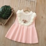 Kids Girl's Comfortable Ruffled Trim Sleeveless Knit Dress with Bear Decor - Image 3