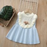 Kids Girl's Comfortable Ruffled Trim Sleeveless Knit Dress with Bear Decor - Image 4
