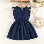 Baby Girl's Cute Ruffle Sleeve Bow Decor With Floral Embroidery Outfit - Image 4