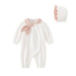 Baby Girl's Sweet Ruffled Full Sleeve & Rabbit Ear Coller Romper with ruffled cap set for Autumn - Image 2