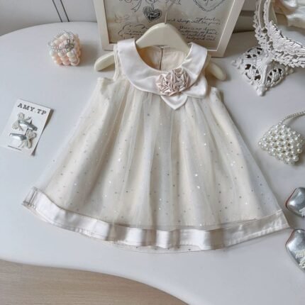Kids Girl's Korean Style Sleeveless Sequin Mesh Puffy Princess Party Dress