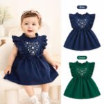 Baby Girl's Cute Ruffle Sleeve Bow Decor With Floral Embroidery Outfit - Image 5