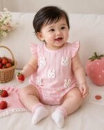 Baby Girl's Summer Friendly Fly Sleeve Princess Romper with 3d Animal Applique - Image 2